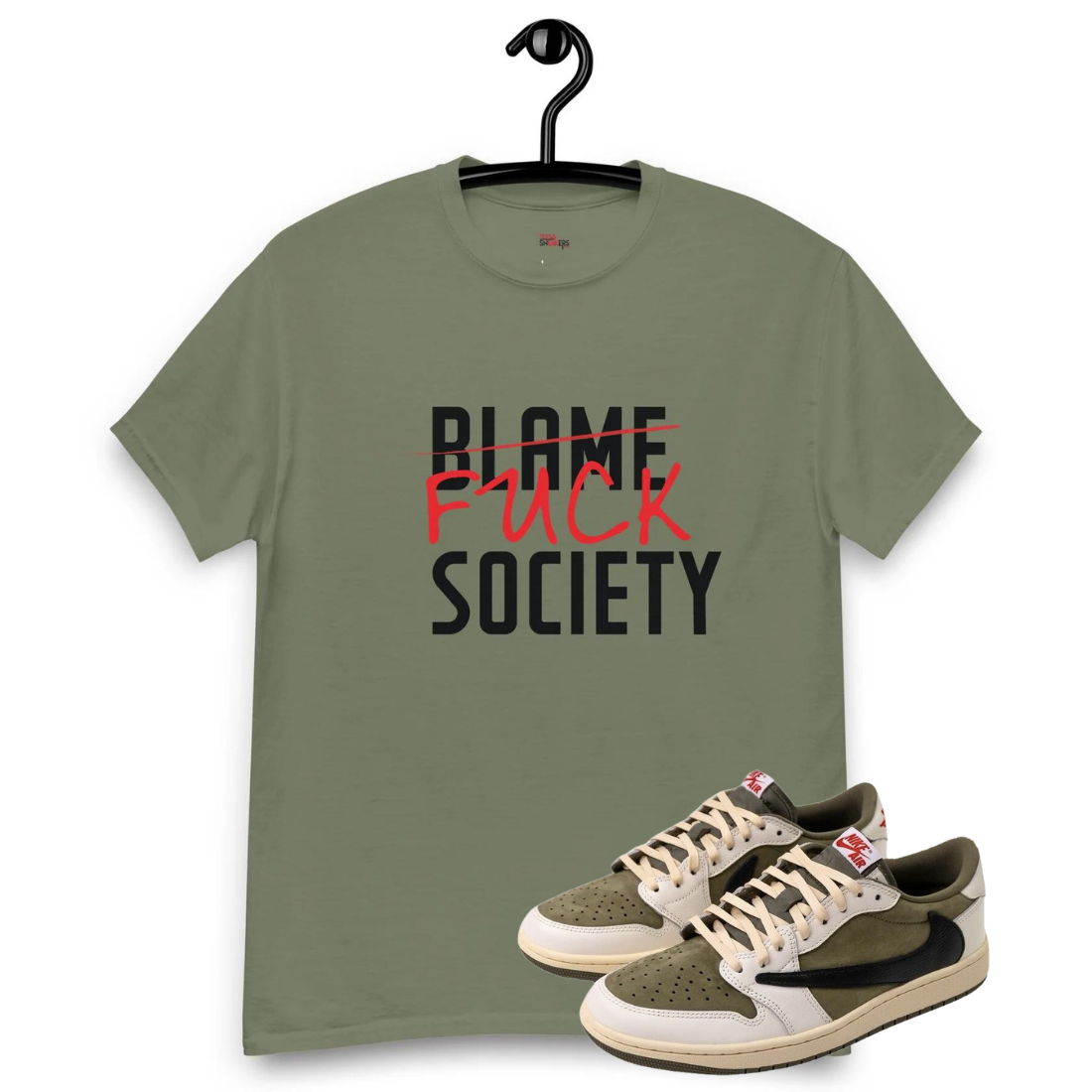 Travis Scott X Air Jordan 1 Low OG Medium society Olive tee Tees4sneakers