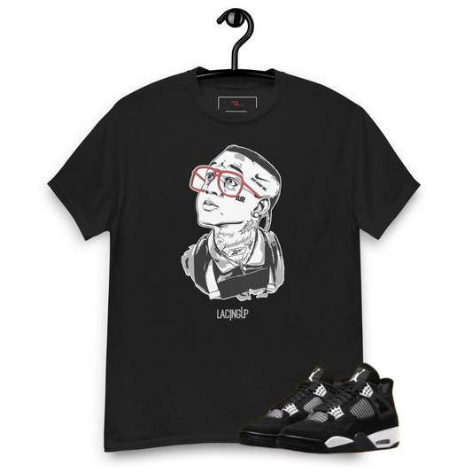 Jordan 4 white thunder Urkel black tee