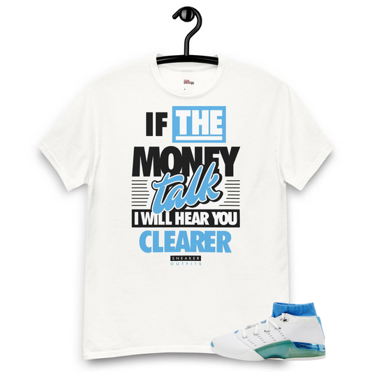 Jordan 17 low unc money talks white tee