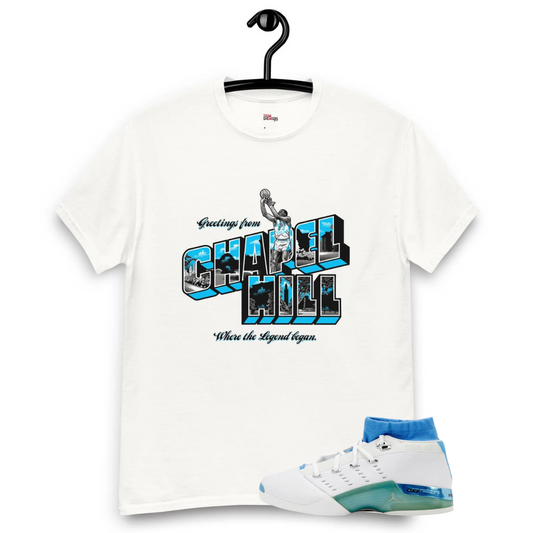 Jordan 17 low unc chapel hill white tee