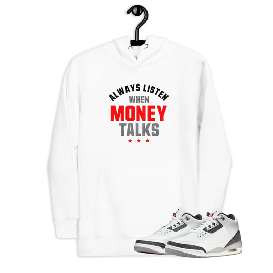 Jordan 3 Grey Cement money talks White Hoodie