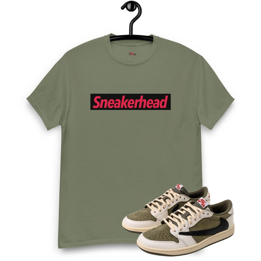 Travis Scott X Air Jordan 1 Low OG Medium Olive sneaker head tee