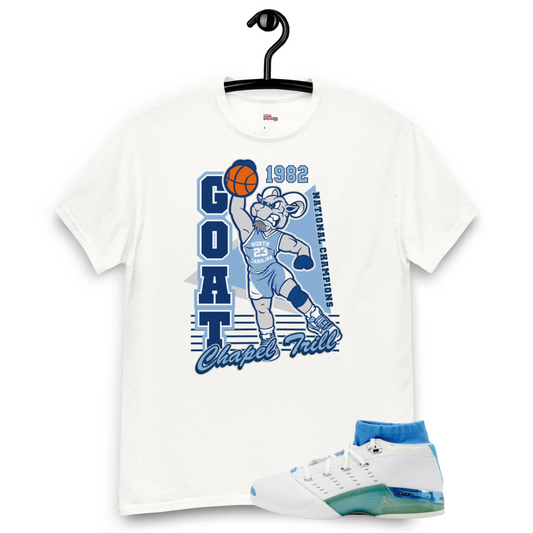 Jordan 17 low unc goat white tee