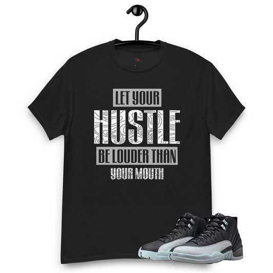 Jordan 12 wolf grey hustle Black tee