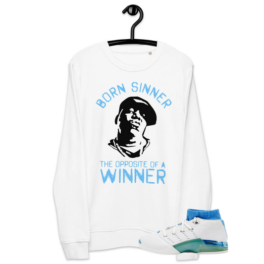 Jordan 17 low unc Born sinner white sweatshirt