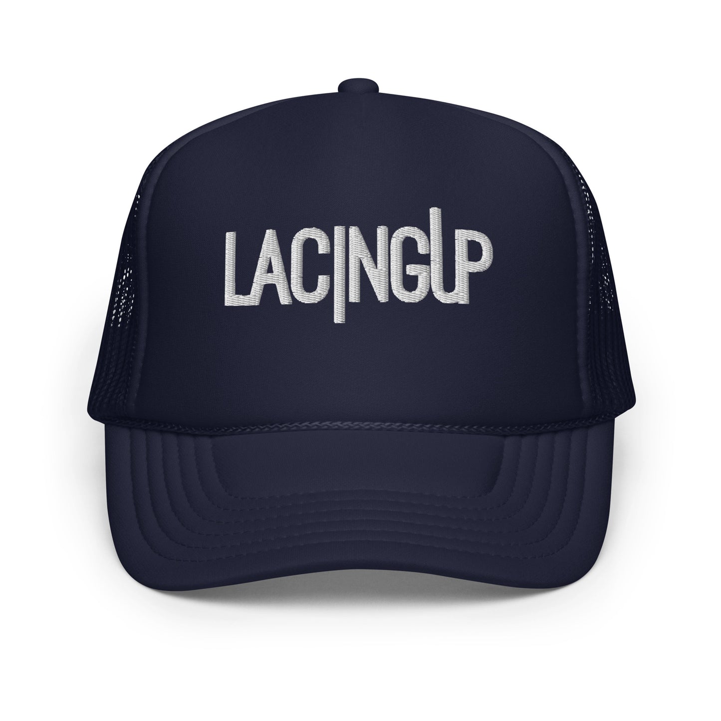 Lacing Up Navy Foam trucker hat