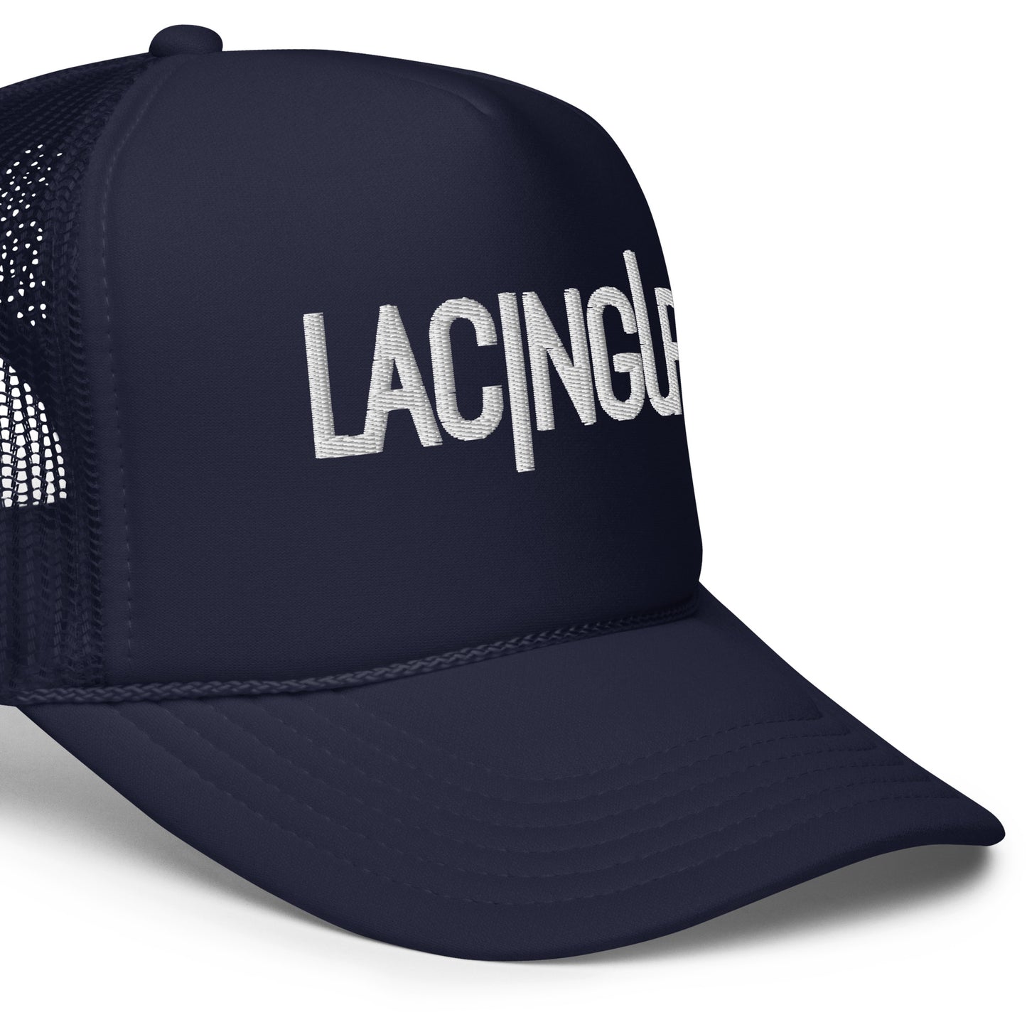 Lacing Up Navy Foam trucker hat