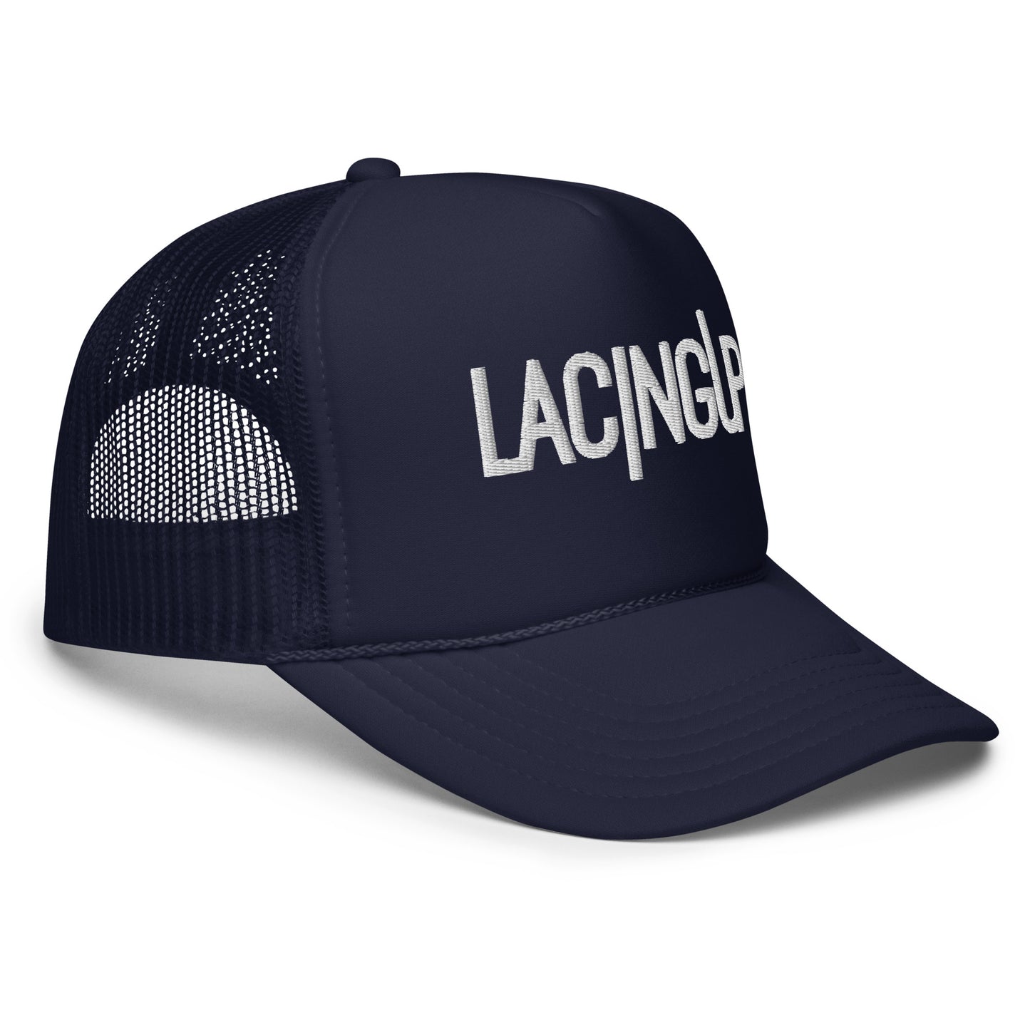 Lacing Up Navy Foam trucker hat